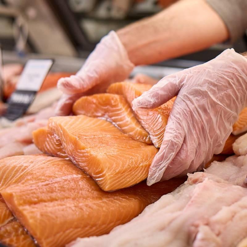 Laying out fresh salmon